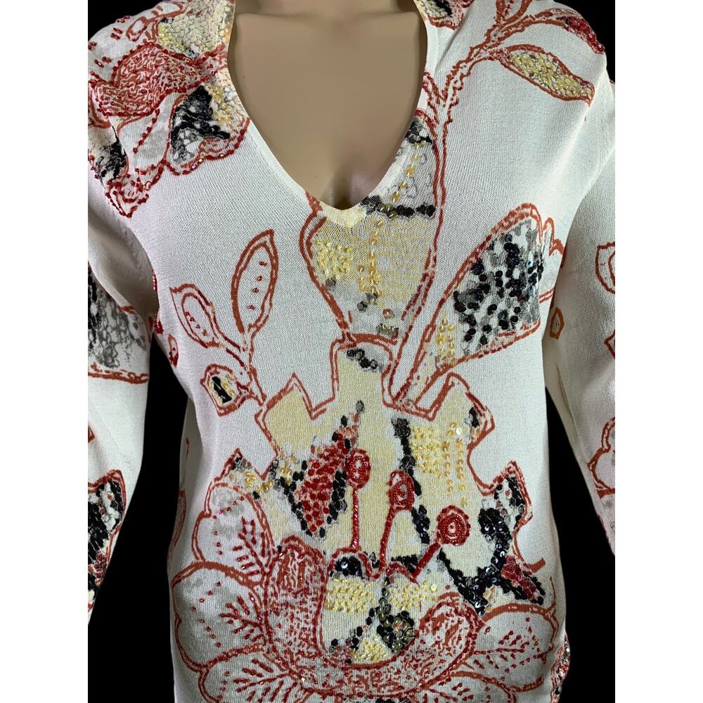 Lillie Rubin Vintage 90's Women;'s Medium Beaded Top Iridescent V-Neck sequins - Picture 2 of 9